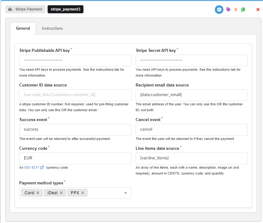 Stripe Payment Action for Chronoforms View of the Stripe payment action