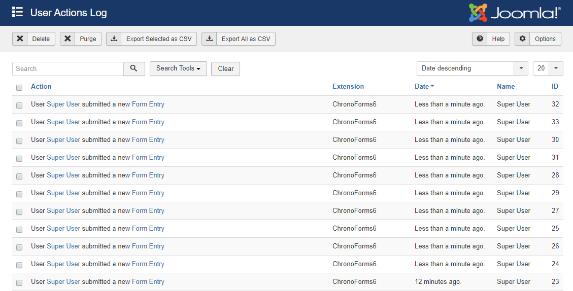 Joomla User Action Log Joomla User Action Log
